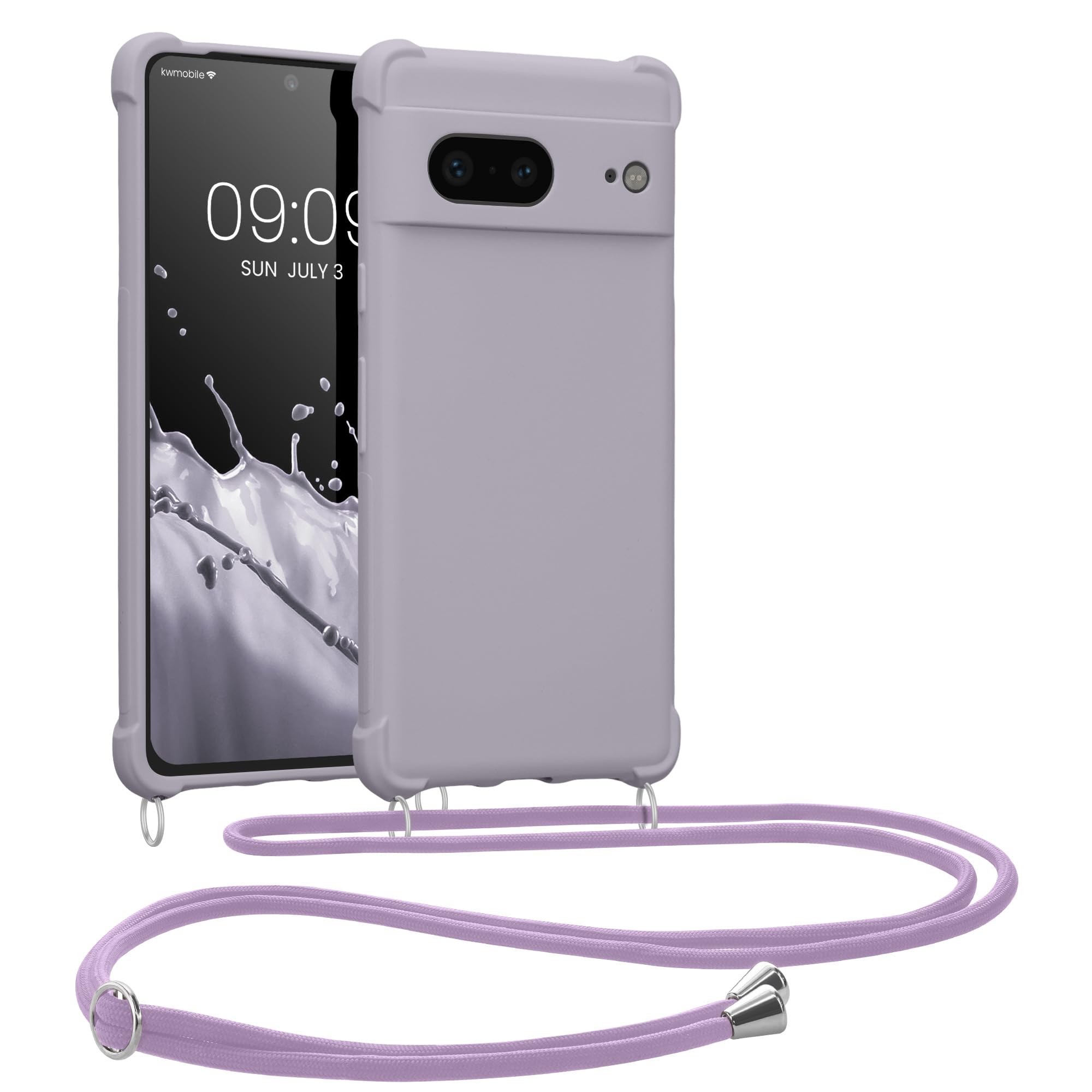 kwmobile Crossbody Case Compatible with Google Pixel 7 Case - TPU Silicone Cover with Strap - Purple Cloud