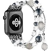 Simpeak Beaded Bracelet Band Compatible with Apple Watch Series 10 9 8 7 6 SE 5 4 3 2 1, Women Fashion Handmade Elastic Bracelet Stretch Strap Compatible with iWatch 42mm(Series 10)/40mm/38mm/41mm