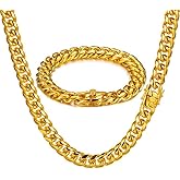 putouzip Miami Cuban Link Chain Set For Men 18K Gold Plated Stainless Steel 6/8mm Bracelet Necklace Diamond Chains