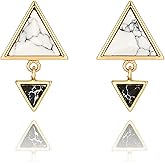 White and Black Simulated Howlite Double Triangle Minimal Dangle Stud Earrings