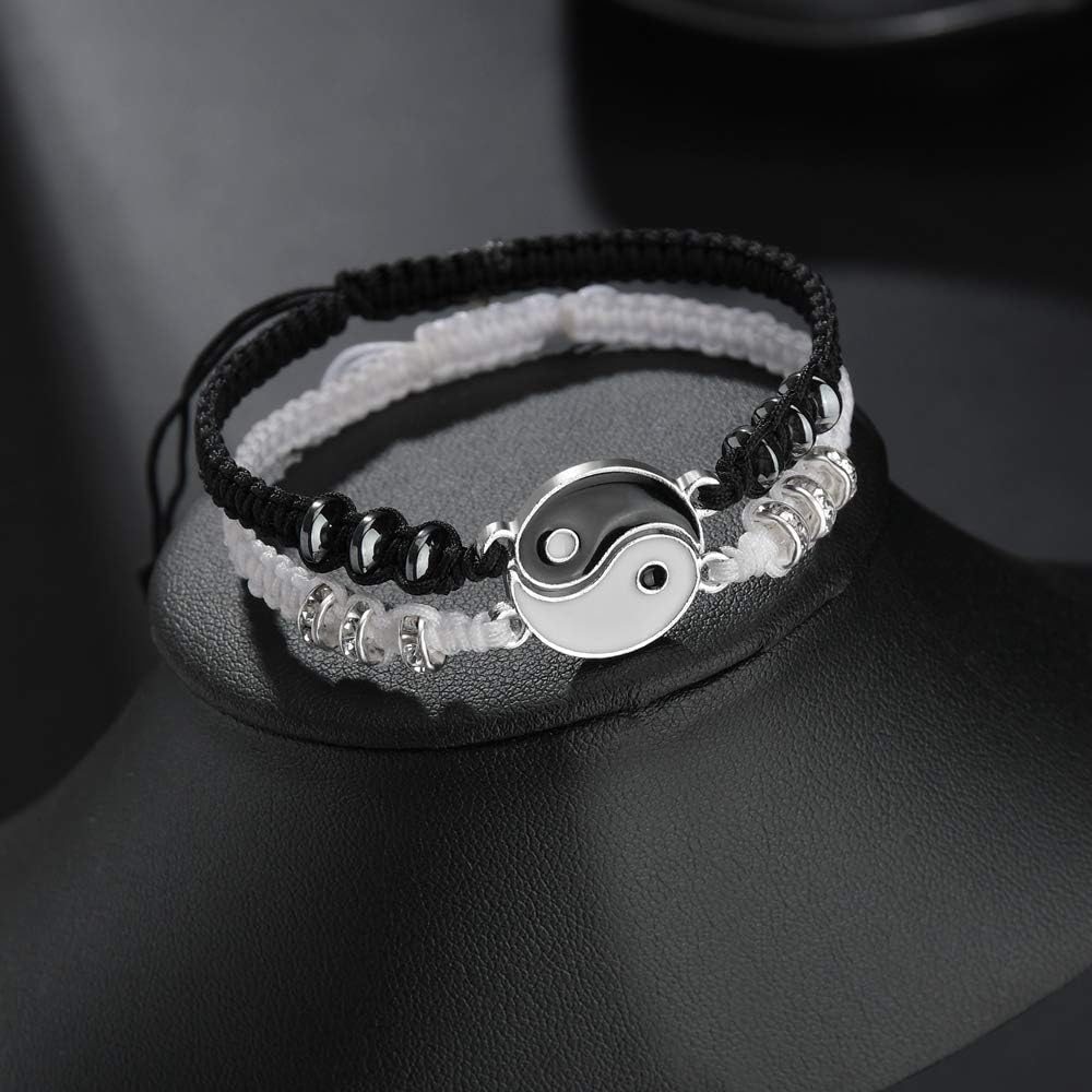 Best Friend Bracelets for 2 Matching Yin Yang Adjustable Cord Bracelet for Bff Friendship Relationship Boyfriend Girlfriend Valentines Gift: Clothing