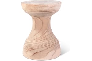 Athaliah Wooden Side Table, 15.75" Hand Carved Rustic Wood Tree Stump End Table, Natural Paulownia Wood Round Coffee Table, Indoor Outdoor Wood Stump Stool for Living Room, Bedroom, Garden, Patio