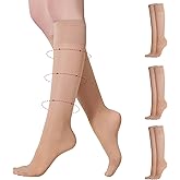 Yilanmy 3 Pairs Sheer Compression Socks for Women 8-10 mmHg Knee High Stockings Support Work Office Travel Daily Wear