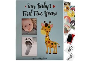 Novarena First 5 Years Baby Memory Book Journal Scrapbook 48 Pack Monthly Milestones Stickers & Clean-Touch Baby Safe Ink Pad