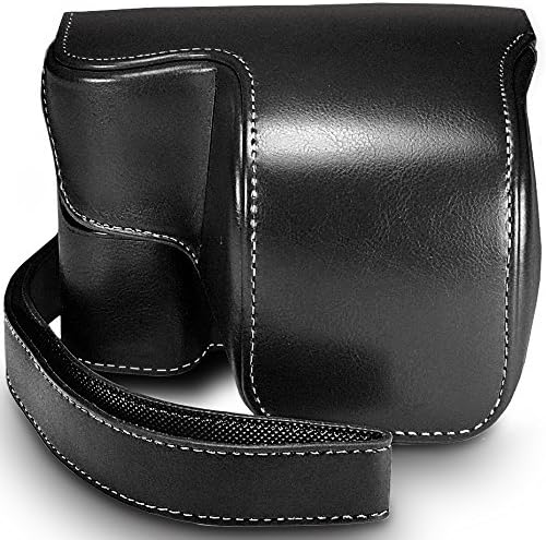 PiuQ Premium Leather Protective Case with Shoulder Strap for Sony Alpha A6000, A6300, NEX-6 Mirrorless Camera with 15-50mm Lens, Ever Ready Vintage Style (Black)