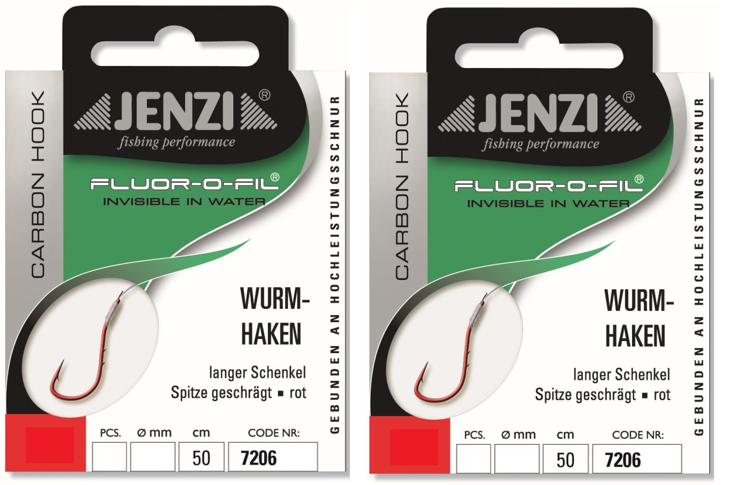 Set of 2 packs of Jenzi Red Tied Fluorine Carbon Worm Hooks, 50 cm, Hook Size: 2, 4, 5, 6, 8, 10, 14+ Free Petri Heil! Sticker (Hook Size: 6)