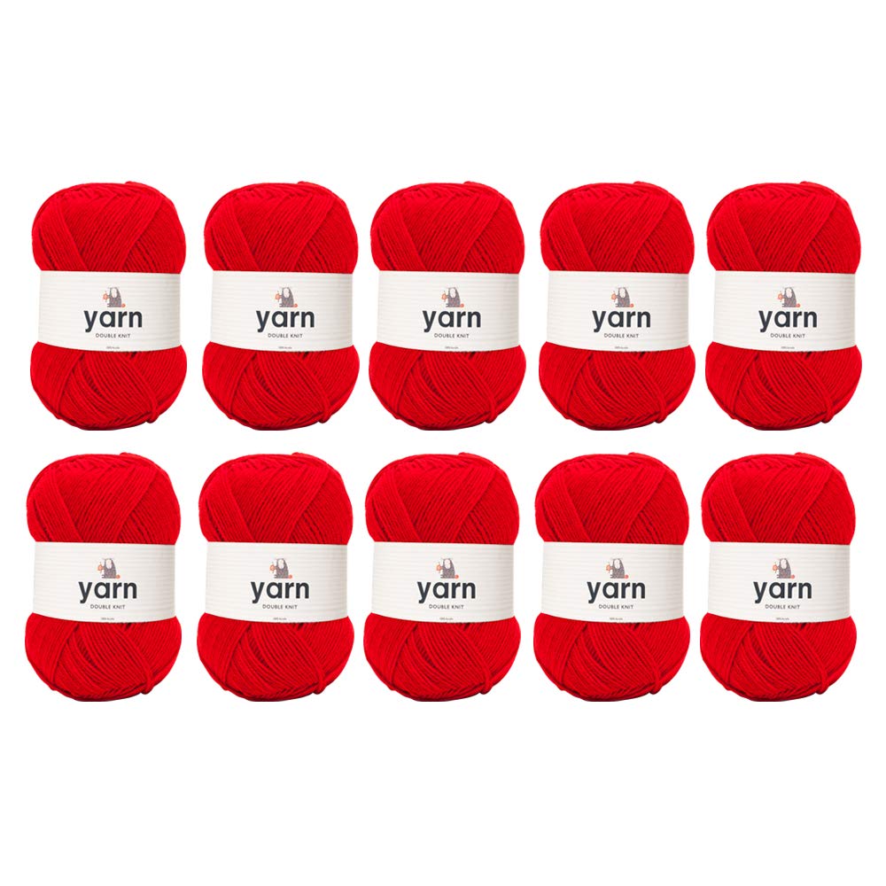 Korbond DK Yarn Red - 10 x 100g Acrylic Wool - Lightweight, Hypoallergenic & Durable Double Knit Crochet Yarn Knitting Wool (2900m Total)