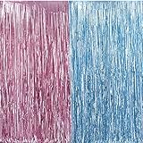 Metallic Tinsel Foil Fringe Curtains 3.2 ft x 6.6 ft Baby Shower Gender Reveals Party Decoration Party Photo Backdrop (Pink/Blue)