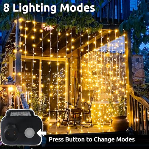 Cozymeow 600 LED 6 x 3 m Outdoor Waterfall Lights with Timer, 8 Waterproof Modes, Connectable Lights for Garden, Wedding, Gazebo, Parties, Balcony – Warm White
