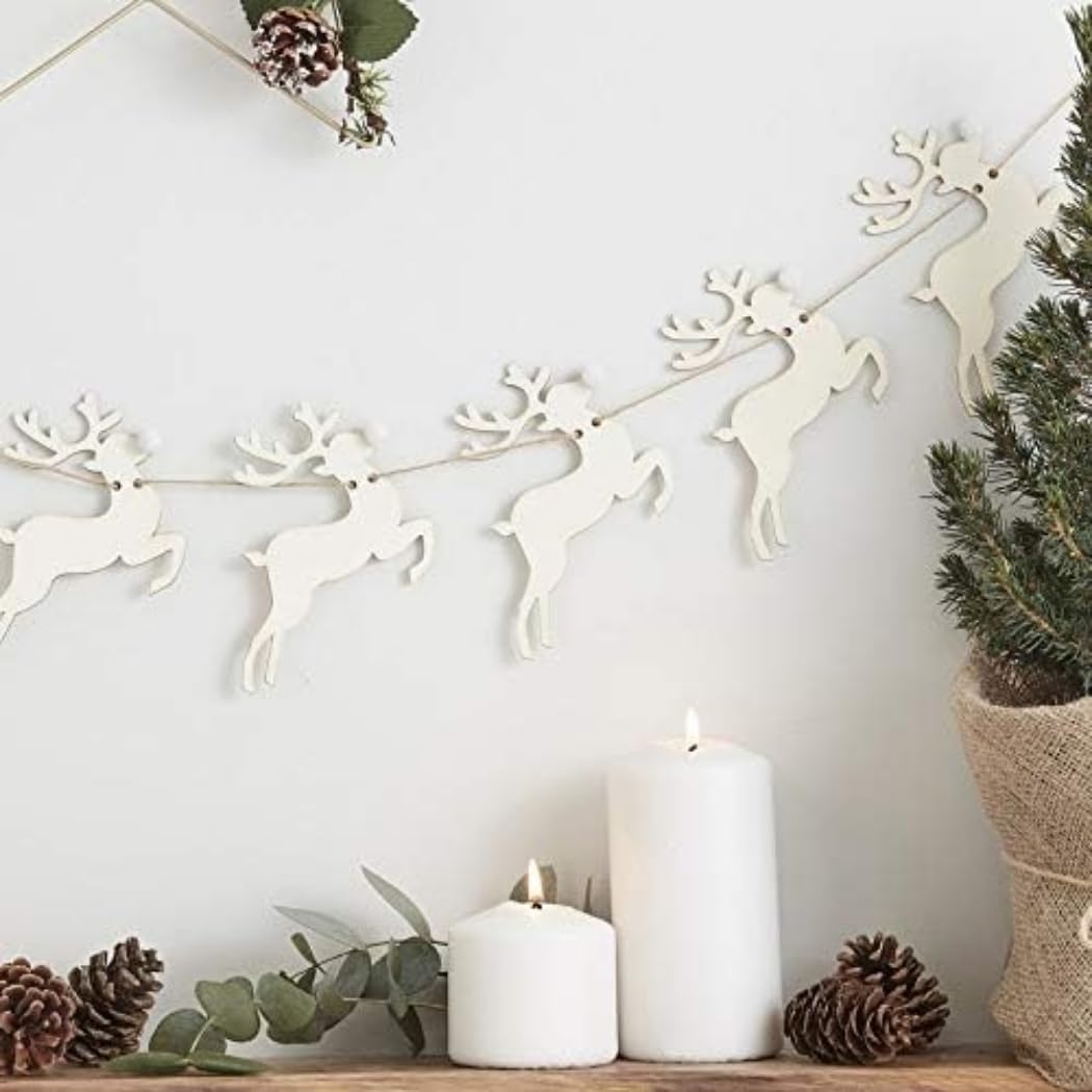 Ginger Ray Festive Christmas Wooden Reindeer Bunting Party Decorations Banner Christmas Tree Fun - 1.5 Metre - Rustic Christmas