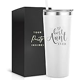 Best Aunt Tumbler - 22oz White Engraved Tumbler - Auntie Gifts with Straw and Lid, Great Gift For The Best Freakin Aunt Ever