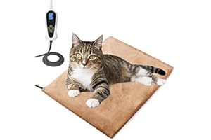 BESTIO Cat Heating pad,Medium 18x18 inches Dog Heating Pad,Electric Pet Heating Pad with Adjustable Thermostat and Chew Resistant Steel Cord,Heating Pad for Cat with One Blue Plush Cover