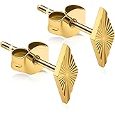 XUU Sunburst Geometric Series Titanium Stud Earrings-20G Hypoallergenic, Lightweight, Gold or Silver, Minimalist Shapes for Women & Men