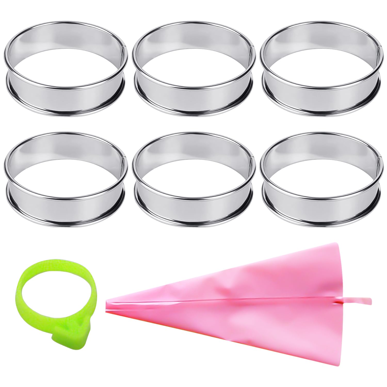 6 Pieces of Pastry Circles, 1 Piping Bag, 1 Piping Bag Holder Ring, Pastry Molds, Round Cookie Cutters, Kitchen Baking Utensils