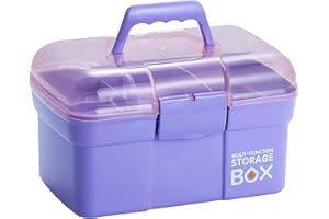 Kinsorcai 11'' Plastic Box Organizer with Removable Tray, Sewing Box Organizer (Purple)