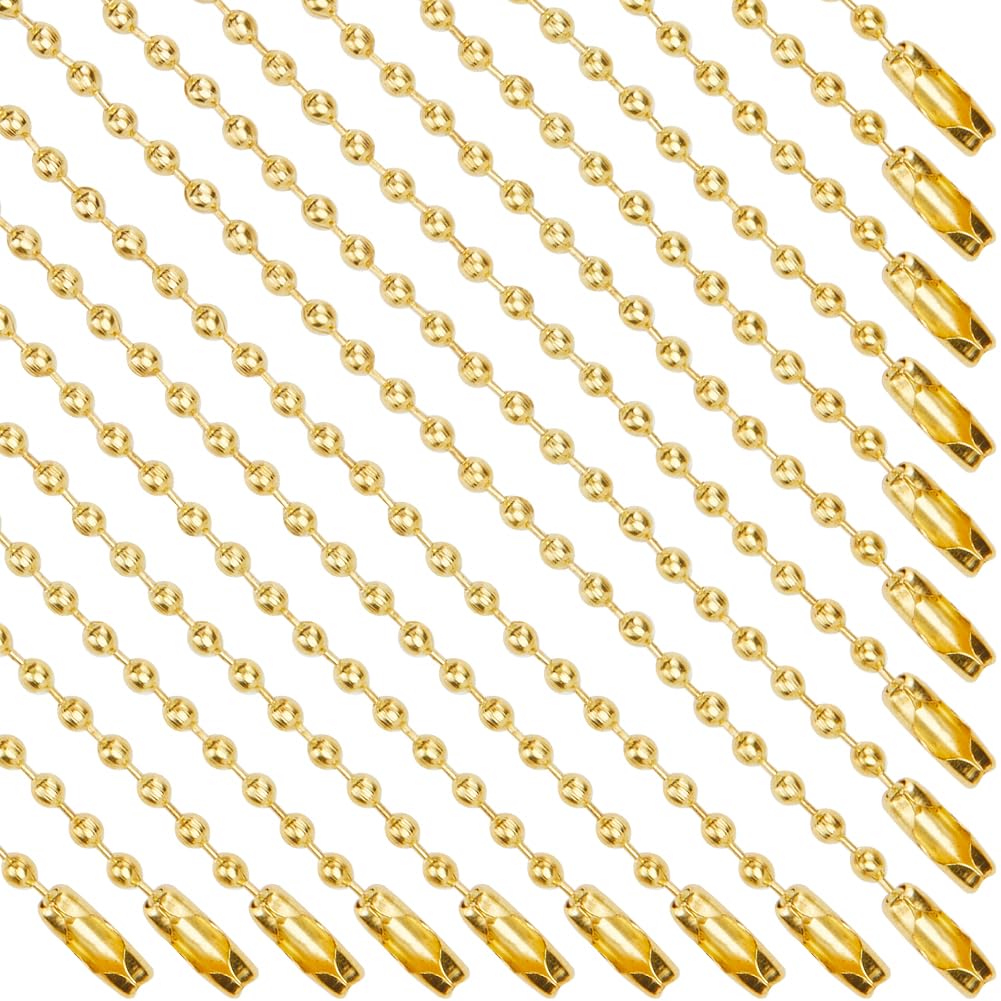 SOFPLATE 1 Box 100Pcs 4"/10cm 2mm Gold Dog Tag Chain Stainless Steel Key Ball Beads Chain Bulk Short Chains Necklace Adjustable Metal Beaded Chains with Connector for Jewelry Making Keychain Crafts