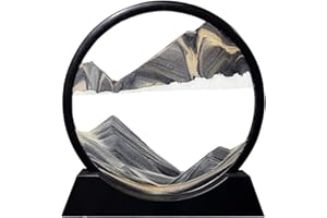 Aoderun Moving Sand Art Picture Round Glass 3D Deep Sea Sandscape in Motion Display Flowing Sand Frame Relaxing Desktop Home Office Work Decor (7", New Black)