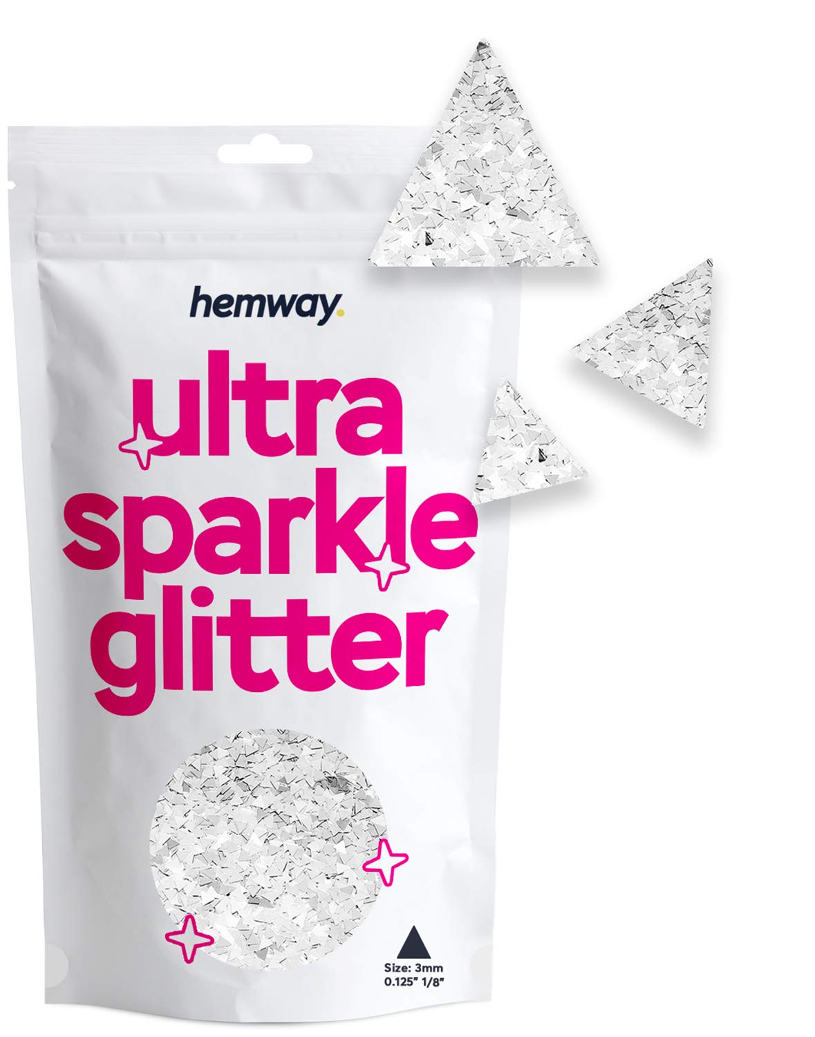 Hemway Ultra Sparkle Glitter Triangle Shape, 50g, Silver | Shaped Glitter for Arts & Crafts, Nail Art, Crafting, Card Making, Sparkle Decoration