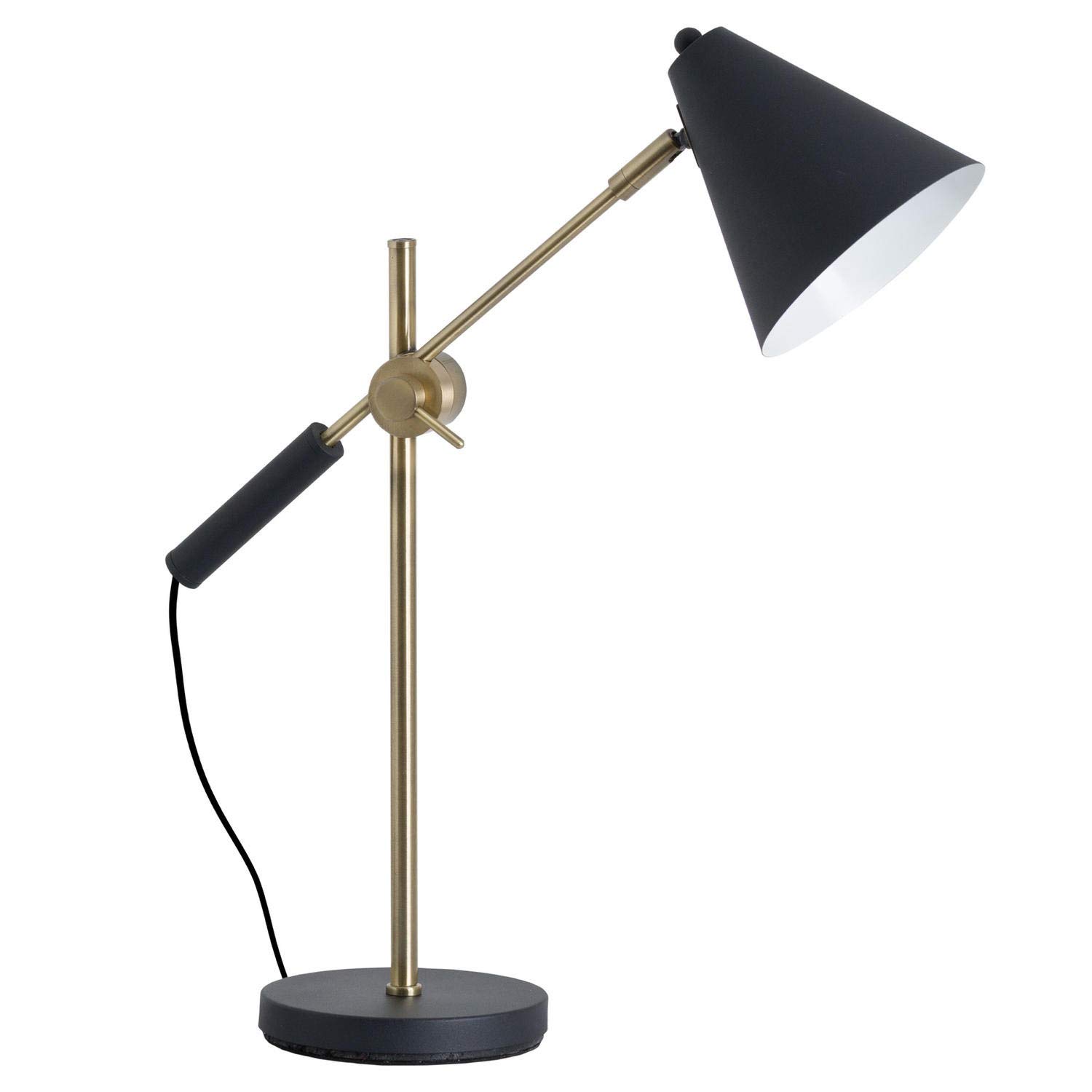 Hill 1975 Black and Brass Adjustable Desk Lamp with Cone Shade, METAL, Mixed, 18 x 47 x 58cm