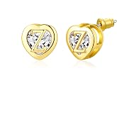 Earrings - Heart Initial Earrings Hypoallergenic Birthday Gifts for Women | Earrings - Heart Initial Stud Earrings14K Gold/Rose Gold/Silver Plated CZ Hypoallergenic Earrings Birthday Gifts for Women