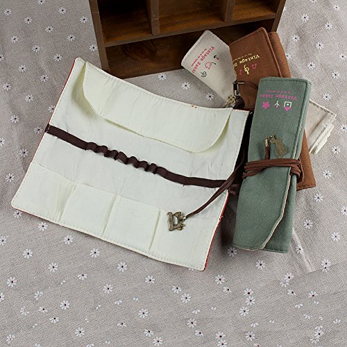 Sealike 4 Pcs Vintage Cartoon Roll up Canvas Pen Bag Pencil Case Pen Holder Cosmetic Bag Pouch Bag for Women Teen Girls with Stylus - Thumbnail 6