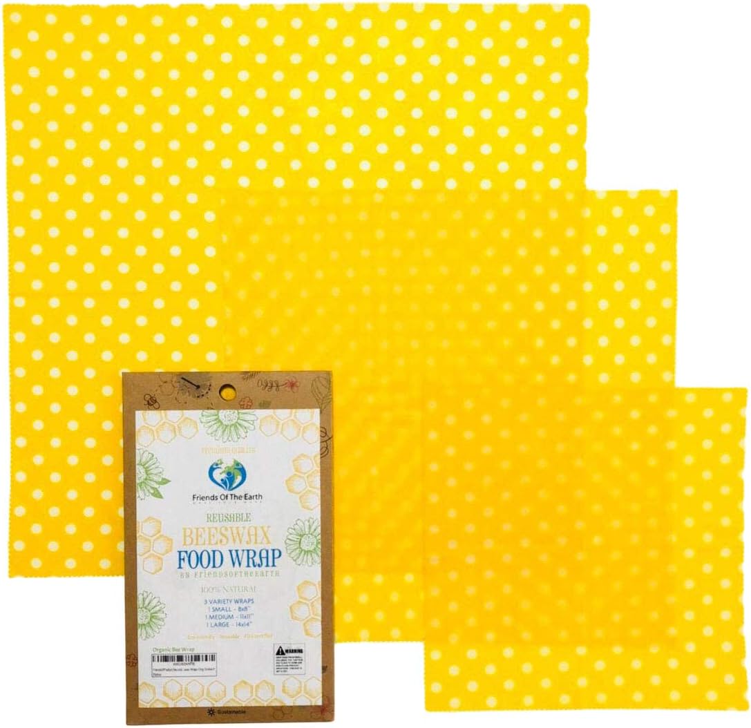 FriendsOfTheEart Reusable Beeswax Food Wrap - Eco-Friendly Organic, Biodegradable Sustainable - Food Storage Wrappers, Alternative To Plastic Bags, Beeswax Cloth, Organic Beeswax Wraps Cling Sandwich