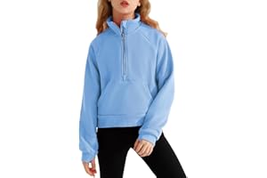Adarl Girls Sweatshirts Half Zip Cropped Hoodies for Girls Stand Collar Fall Pullover with Pockets Thumb Hole 7-14Y