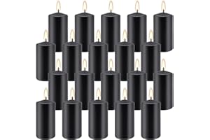 Set of 20 | 2-Inch Wide x 4-Inch Tall Black Pillar Candles - Elegant Décor for Home, Events, and Celebrations - Deep Black Fi