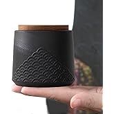 NS Online Black Small Urn Ashes Keepsake - 4.3 inches Ceramic Sharing Sea Wave Decorative Urns, Capacity 30 Cubic inches Memorial Funeral urn for Human, Pets - Qnty 1