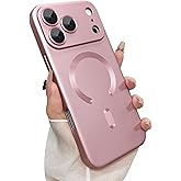 ankofave Magnetic for iPhone 17 Pro Max Case, with Camera Lens Protector, Compatible with Magnetic, Slim Shockproof Bumper Soft Silicone Metallic Luster Phone Case for iPhone 17 Pro Max, Pink