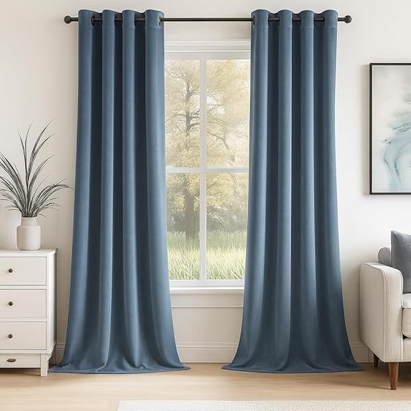 TOPFINEL 120 INCHES LONG EXTRA LONG SLATE BLUE VELVET CURTAINS FOR LIVING ROOM,HEAVY LUXURY FLOOR TO CEILING PINCHED PLEATED BOHO SOUND ABSORBING CRUSHED VELVE DRAPES 2 PANELS FOR TRACK SYSTEM 10 FT