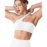 YEOREO Womens One Shoulder Sports Bras Workout Padded Yoga Tops One Strap Low Impact Asymmetrical Petite Claranie Crop Tank