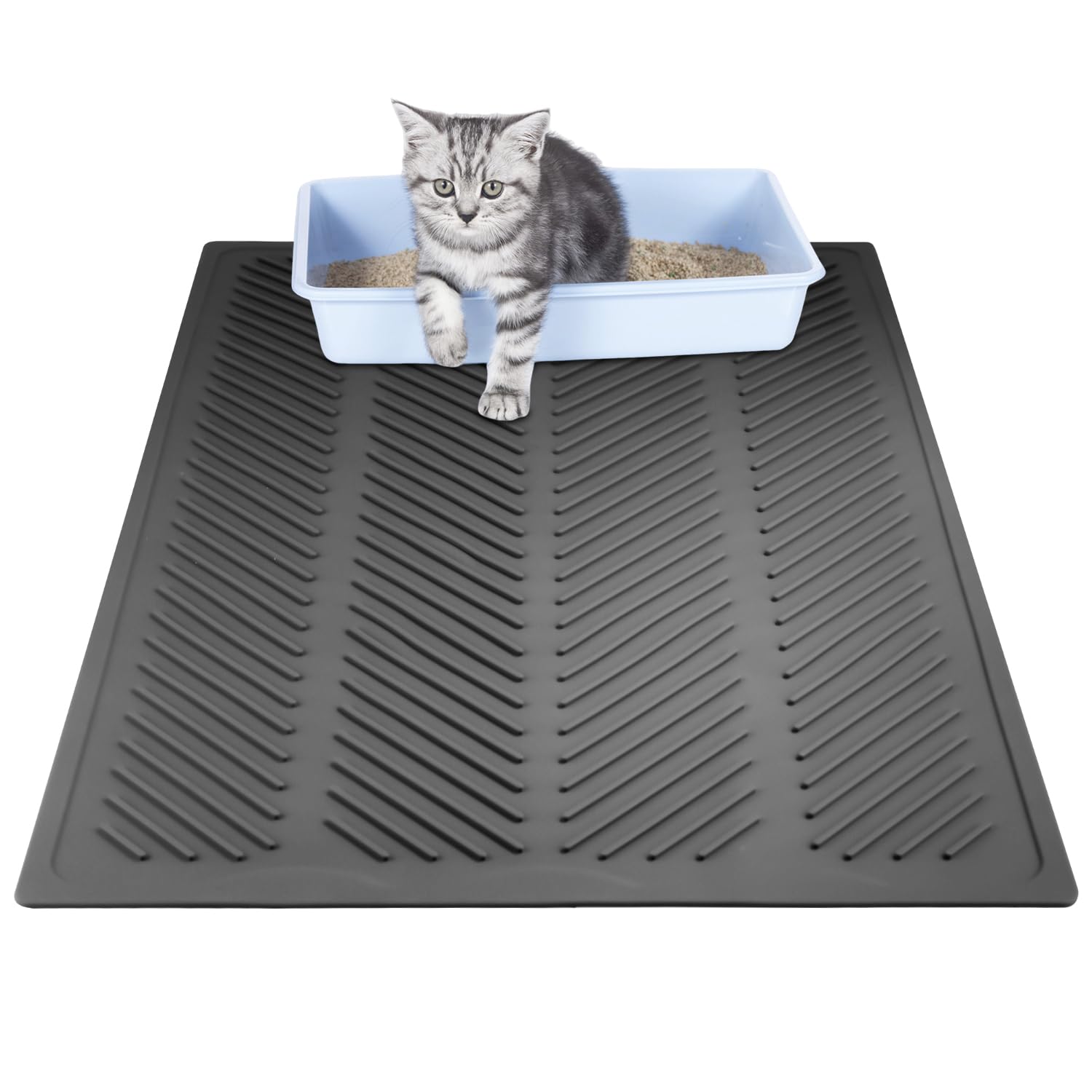 Large Tray Cat Sand Cushion, Silicone Cat Sand Box Pad Plus High Edges Trash Can To Keep The Floor Clean The Anti Skid Back Lining Rubber Sand Capture Pad