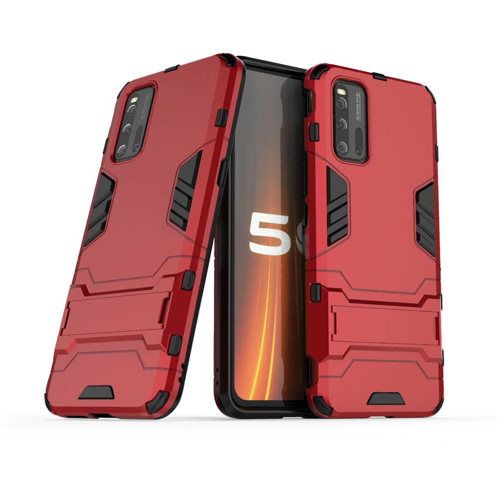 Case for VIVO iQOO 3 5G (6.44 inch) 2 in 1 Shockproof with Kickstand Feature Hybrid Dual Layer Armor Defender Protective Cover (Red)
