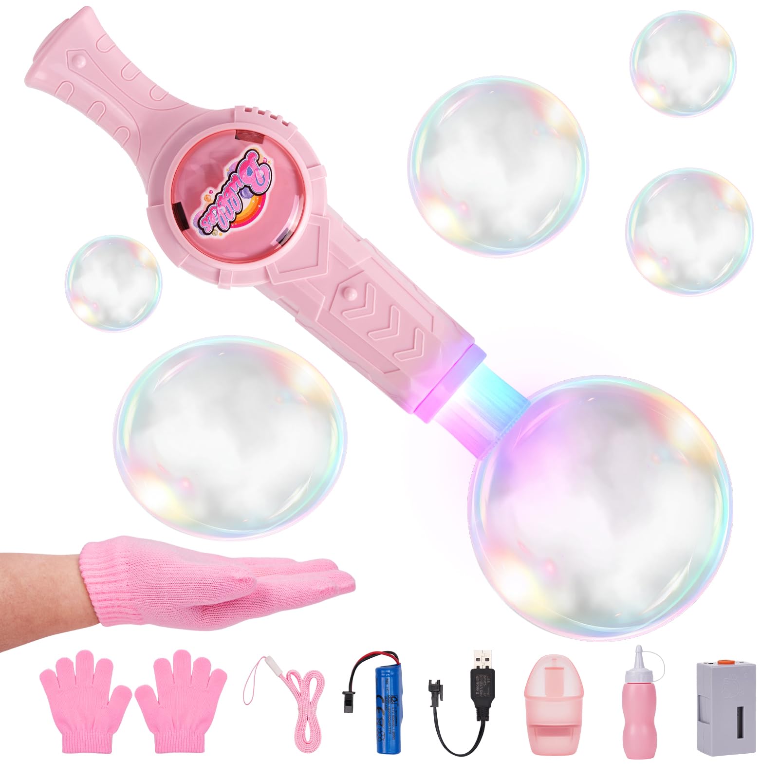 Smoke Bubble Machine, Magic Elastic Bubbles Fog Wand with Colorful Lights & Music, Interactive Elastic Bubbles Game, Rechargeable Bubble Blowing Machine for Birthday Party Outdoor