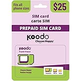 Koodo Mobile 4G LTE Prepaid 25$ SIM Card Starter Kit - Unlimited Talk Canada + 10 GB (4G Network) | 1 Month Prepaid Service I