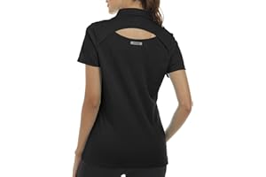 MoFiz Back Cut Out Womens Golf Shirts and Womens Slanted Placket Lapel Buttons Golf Shirts Dry Fit Lightweight