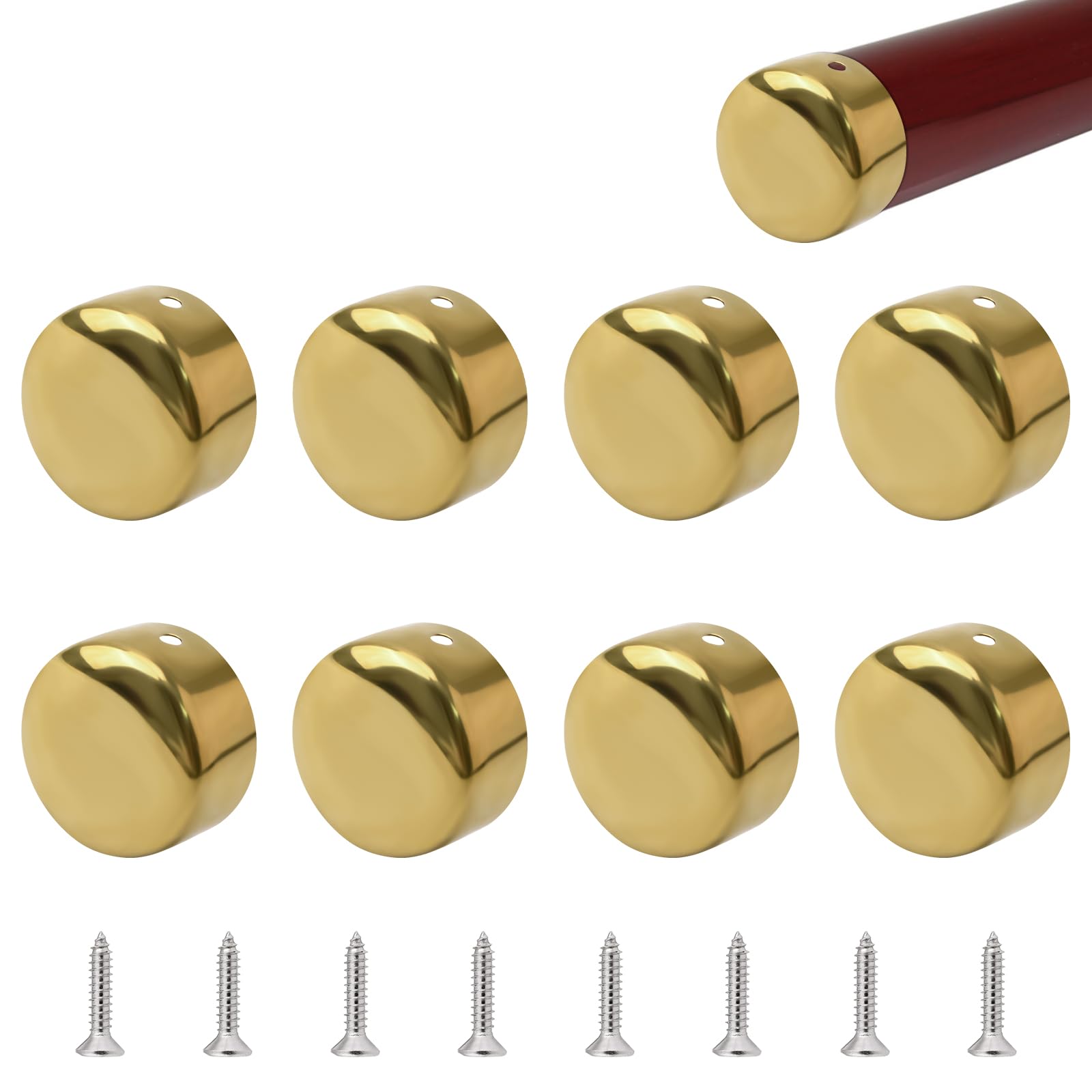 UFURMATE Handrail End Cap, 8PCS 45mm/1.77" 201 Stainless Steel Round Handrail End Caps Staircase Steps Hand Rail End Cover Handrail Fittings(Gold)