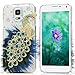 Galaxy S5 Case - Mavis's Diary 3D Handmade Bling Crystal Luxury Peacock with Blue Feather Sparkly Diamond Clear Hard Cover for Samsung Galaxy S5 G900 & Dust Plug & Feather Stylus & HD Screen Protector