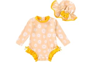 YOUNGER TREE Infant Baby Swimsuit Girl Long Sleeve UPF 50+ Sun Protection One-Piece Rash Guard with Hat Zipper Bathing Suit
