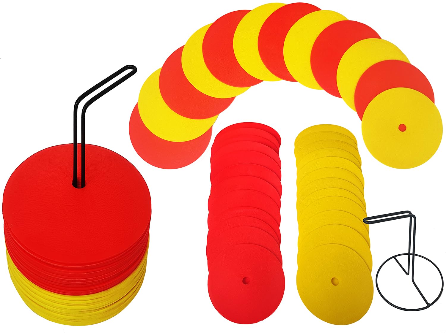 22YardsPro Round Rubber Flat Spot Markers - Set of 24 Pcs with Metal Stand, Agility Flat Feild Cones