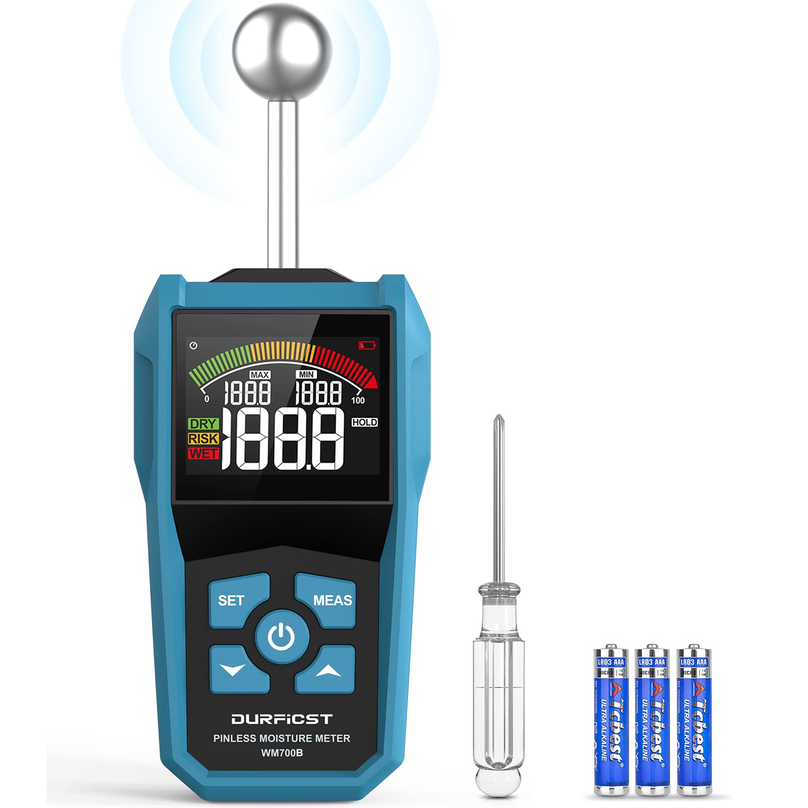 Photo 1 of Wood Moisture Meter, DURFICST Pinless Moisture Meter with Colour LCD Display and Audible Alarm, Moisture Reader for All Building Materials, Wood, Wall, Plaster, Masonry…