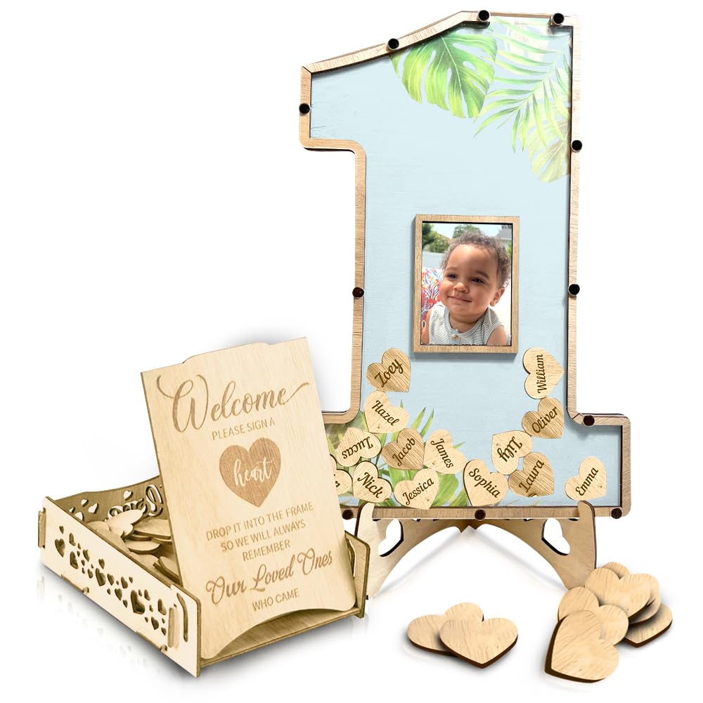 Photo 1 of The Real Bossy Baby 1st Birthday Decorations - Guest Book Alternatives -First Birthday Number One Shaped Photo Frame - 1st Birthday Centerpiece Keepsake (Blue)