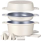 Ammeloo 8-Piece Non Stick Stock Pot with Lid, Ceramic Cooking Pot Set, 4.5 Qt All-in-One Non Toxic Soup Pot for All Stoves, Easy to Clean & Dishwasher Safe, Oven Safe, Induction Ready, PFOA PFAS Free