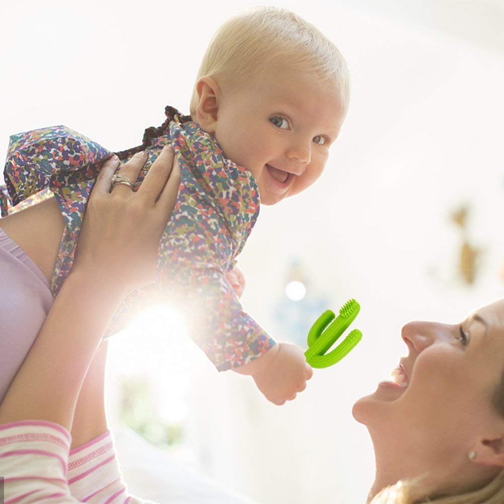 tuxepoc Baby teething toys,Silicone Baby Care Teether,Bendable Training Toothbrush,Silicone Teether cactus (Grass green)