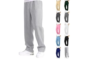 Mens Fleece Baggy Sweatpants Elastic Waist Straight Leg Loose Fit Gym Casual Open Bottom Joggers Sweat Pants Fall Winter
