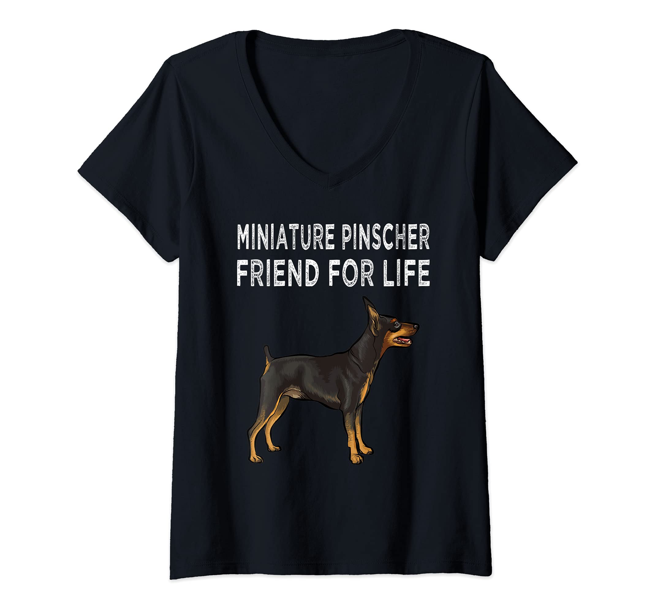 Womens Miniature Pinscher Friend For Life Dog Friendship V-Neck T-Shirt