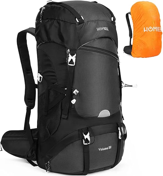 Amazon Co Jp Homiee ホーミー ハイキングバックパック 50l 旅行用キャンプデイパック レインカバー付き アウトドアスポーツ バックパック ハイキング キャンプ用 L ブラック 服 ファッション小物