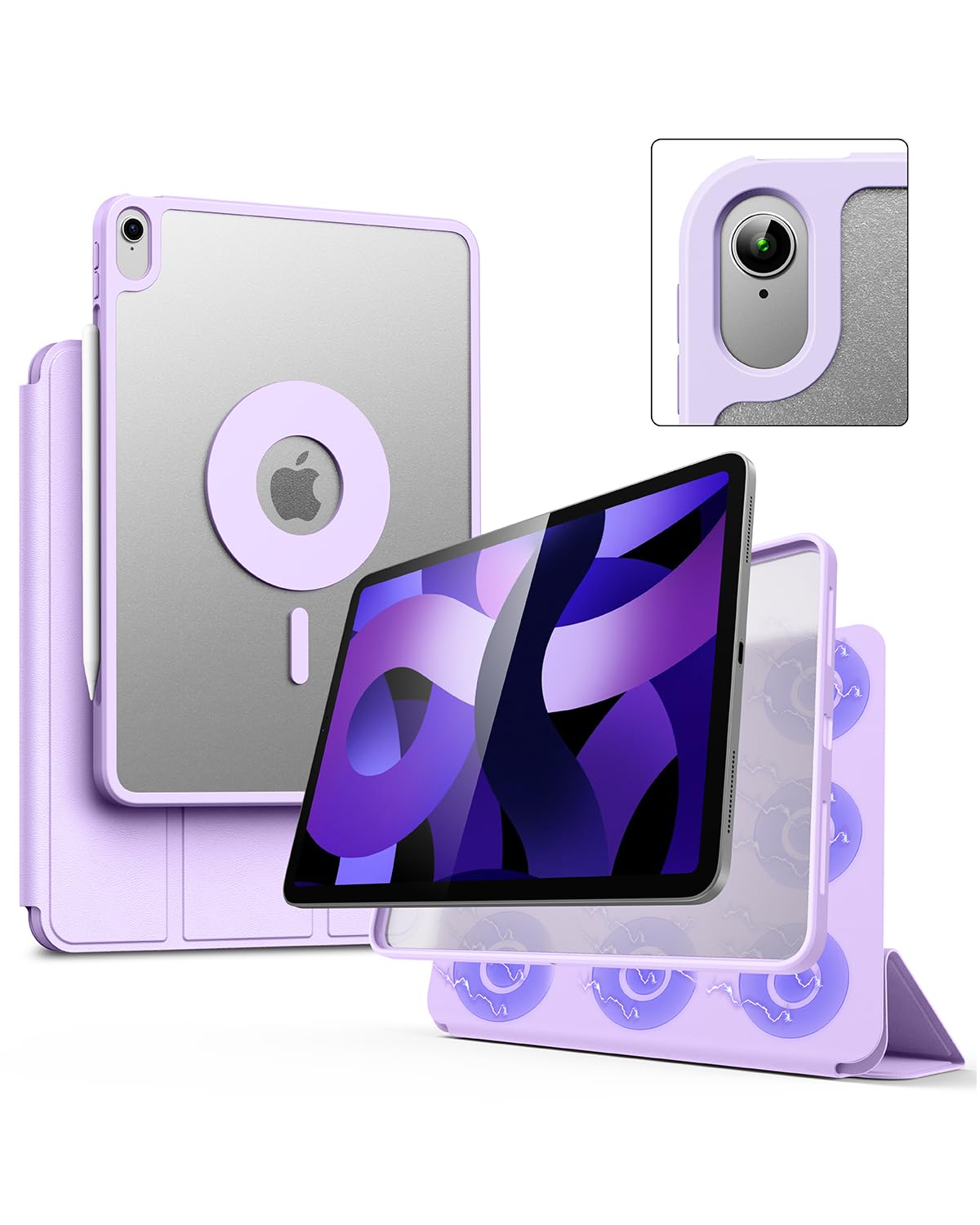 Marasone iPad Air 5th Generation Magnetic Case 2022 / iPad Air 4th 2020 Case Double-Layer Magnetic Folio Cover with Multiple Angles and Pencil Charging Support, Premium PU Leather (Purple)