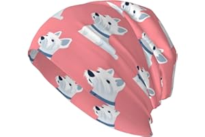 GVYGVY White Terrier Dog Print Beanie Chemo Cancer Headwear Hats for Women Men Cute Beanies Skull Cap Turban